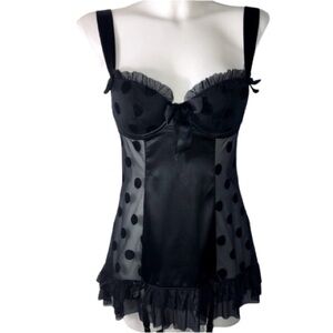 La Senza Black on Black Sheer Polka Dot Satin Garter Merry Widow Lingeri…